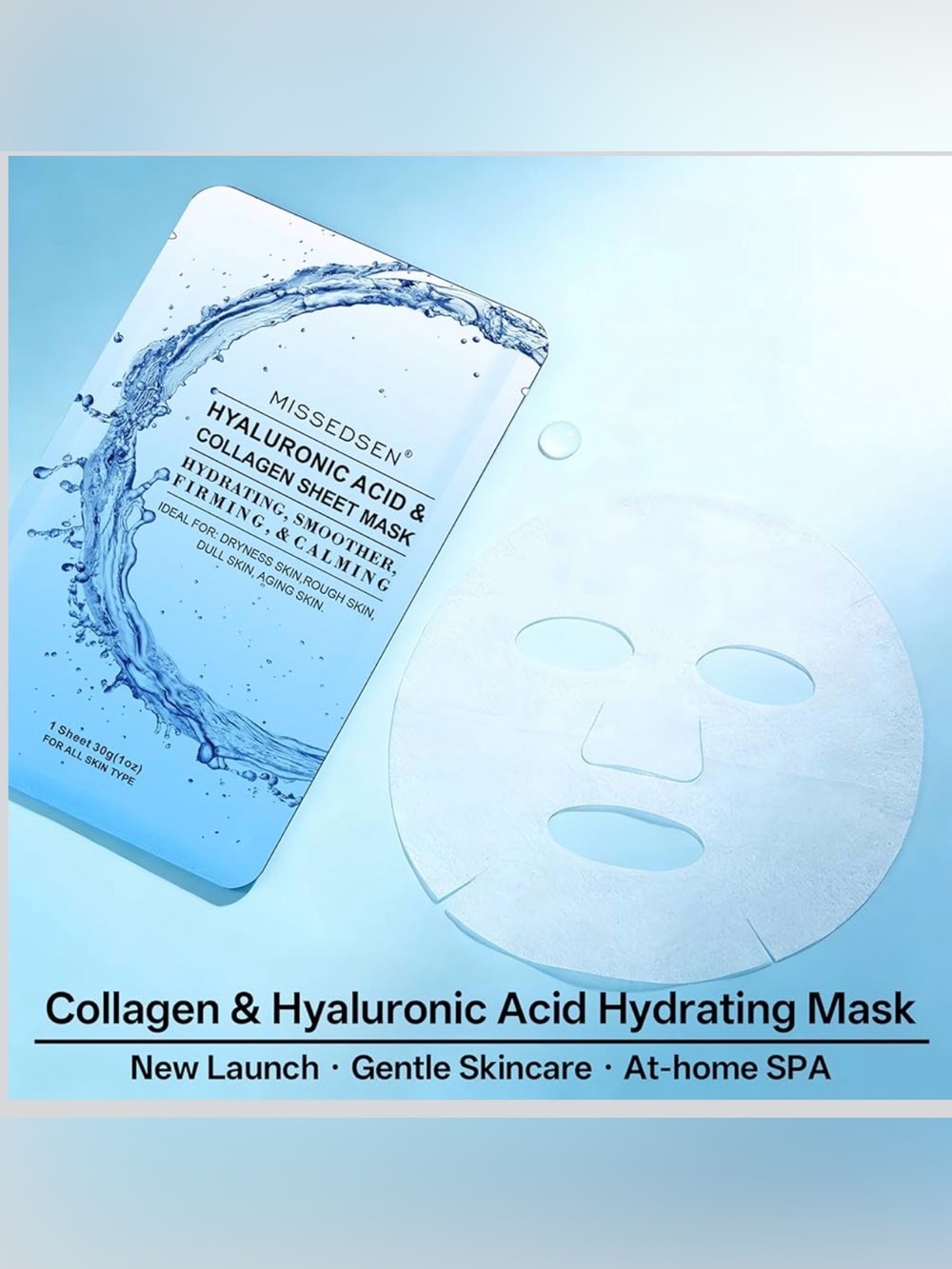 Hyaluronic Acid & Collagen Hydrating Sheet Masks All Skin Types (25 Sheets) NIB - Picture 4 of 14
